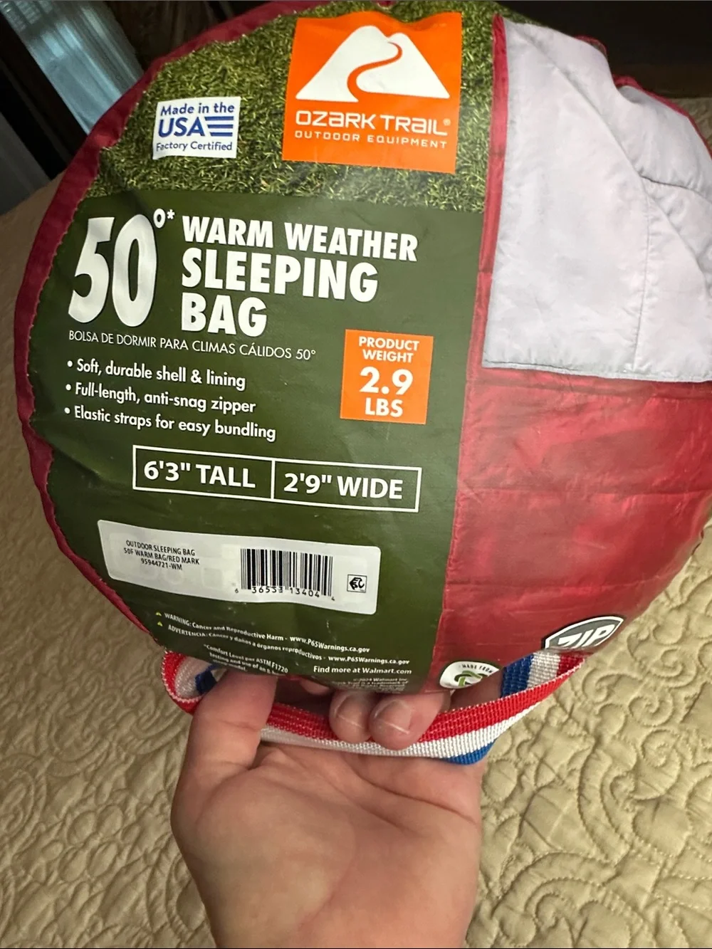 Ozark Trail Red and White Warm-Weather Sleeping Bag
